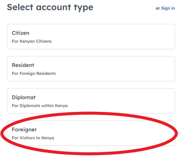 Register eCitizen visado Kenia Paso 5